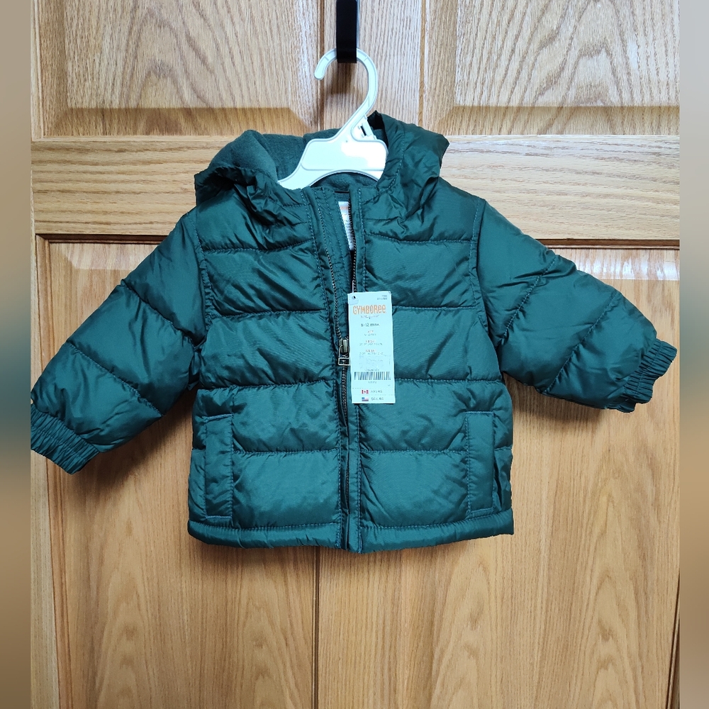 NWT Gymboree Green Puffer Jacket with Hood and Quilted Design, Fleece Lining